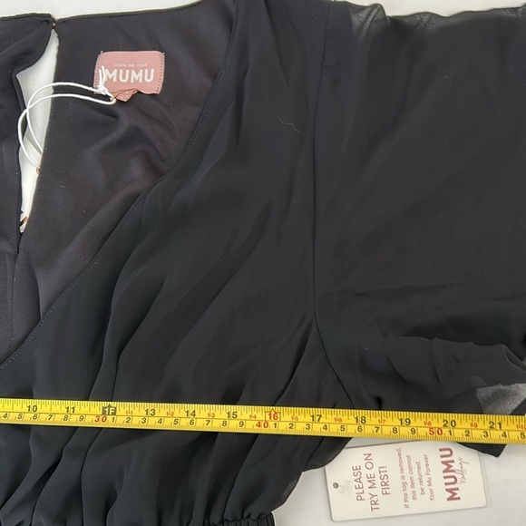 Show Me Your Mumu black chiffon bridesmaid dress full skirt flare short sleeve - Picture 14 of 16